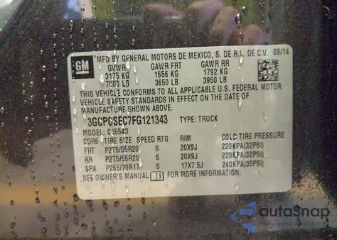 2015 Chevrolet Silverado 1500 1Lz from USA, damaged, VIN 3GCPCSEC7FG121343